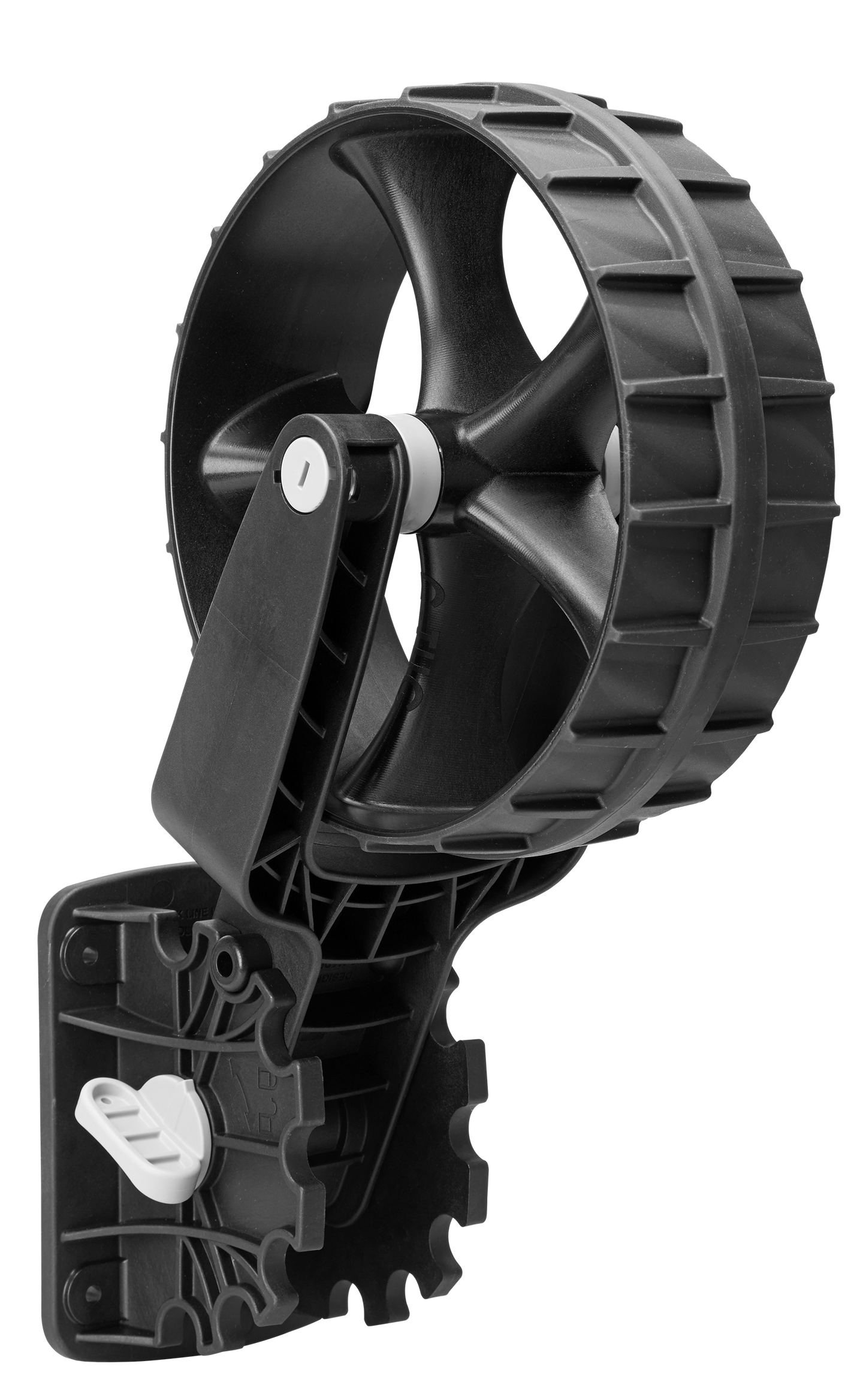 Railblaza Dinghy Wheels – montierte Schlauchbooträder an der Heckspiegel