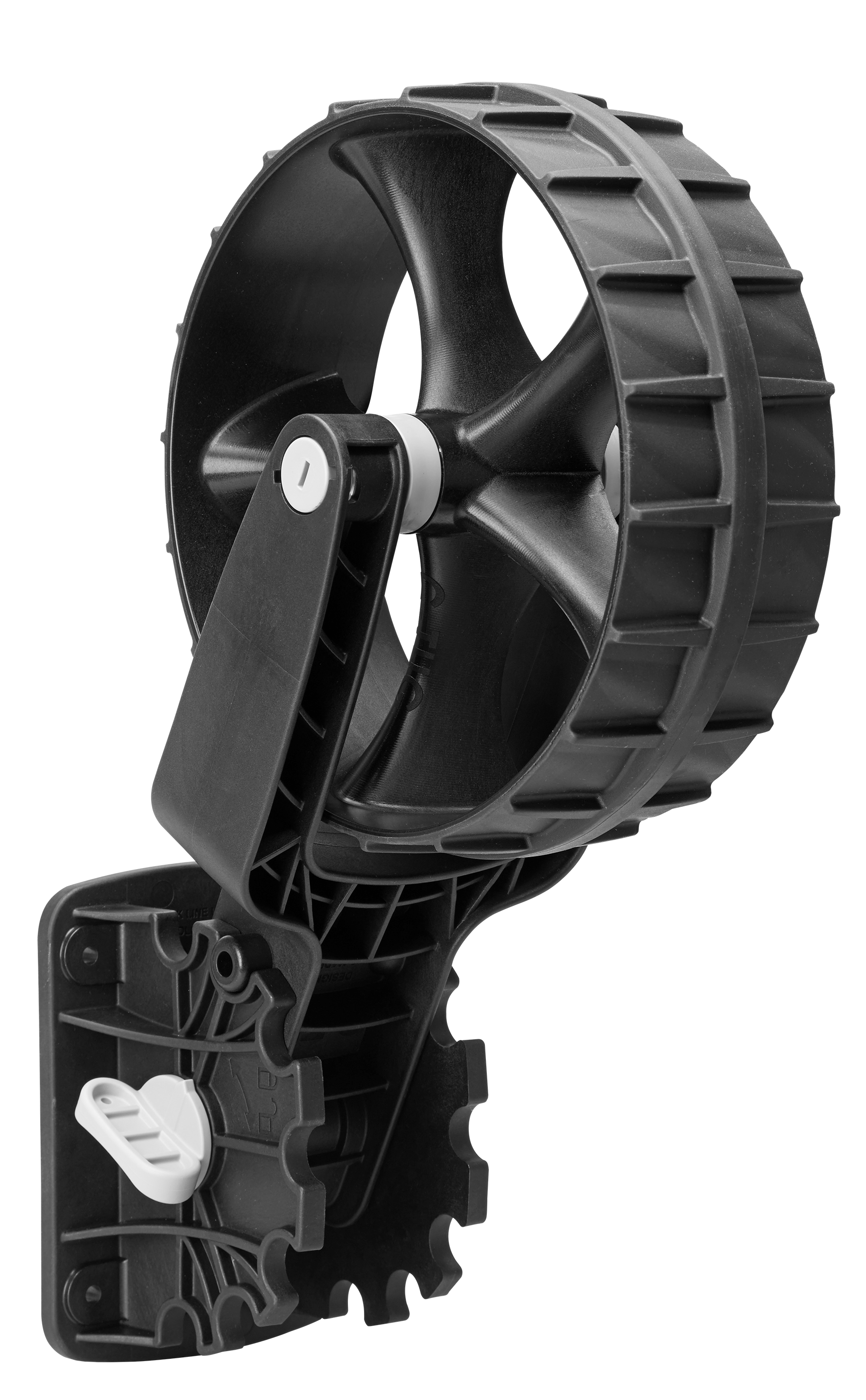 Railblaza Dinghy Wheels – montierte Schlauchbooträder an der Heckspiegel