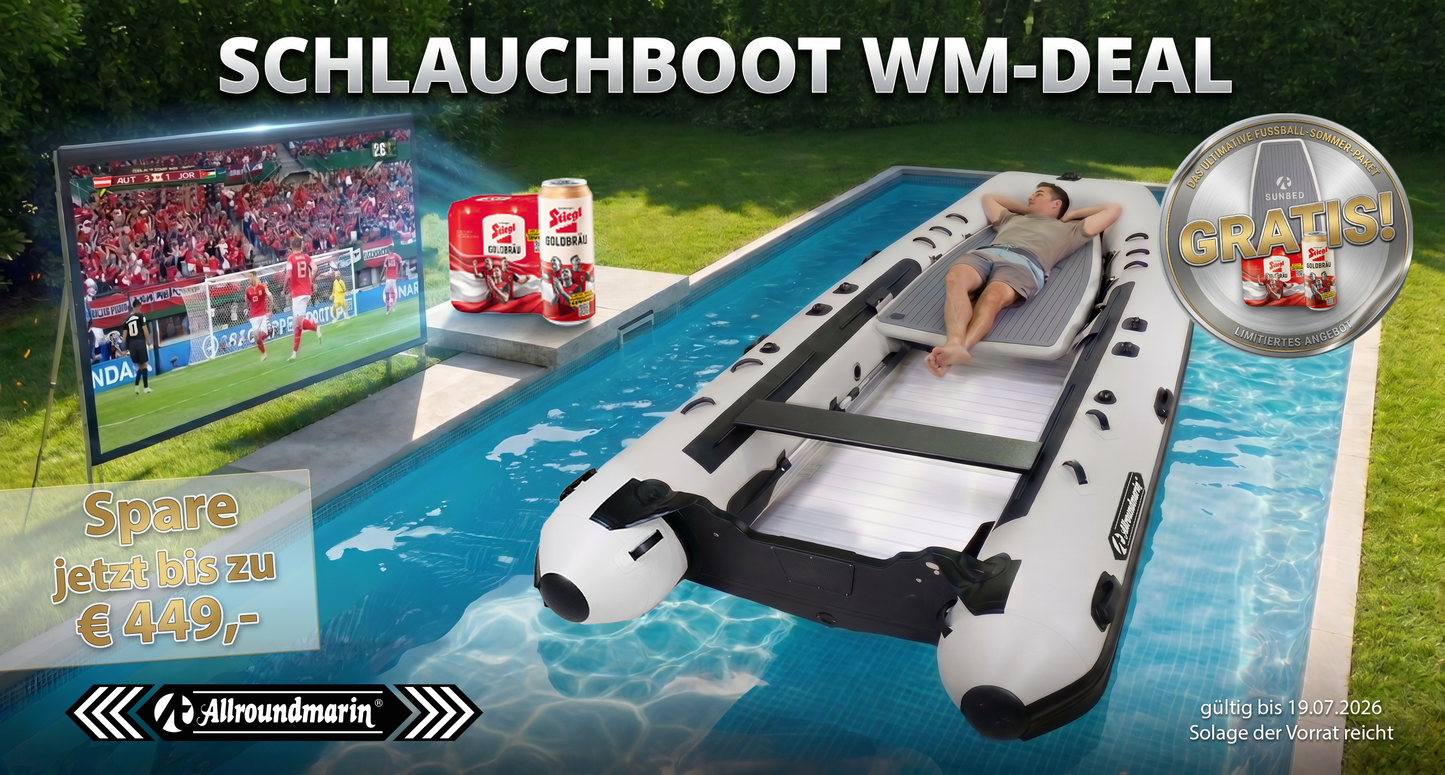 Allroundmarin Schlauchboot Poker Ultra 380 hellgrau - WM-Deal mit GRATIS Sunbed & 6x WM-Bier