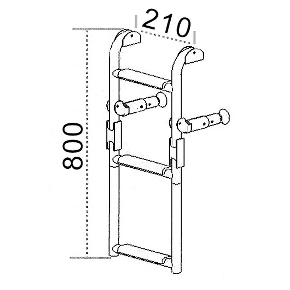 Schlauchbootleiter aus eloxiertem Aluminium 80 cm mit 2+1 Sprossen